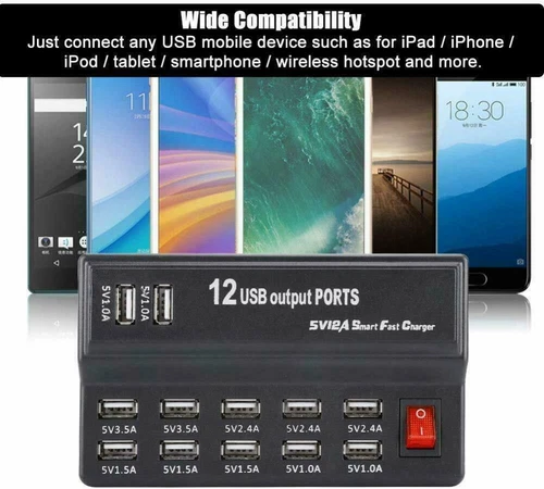 12 Port USB Type C Hub Charging Station Phone Charger Multi Dock Charger Adapter - Picture 5 of 14