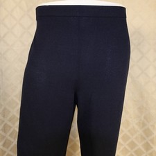 ST. JOHN Navy Blue Solid Santana Knit Women Flat Flare Dress Pants Size 10