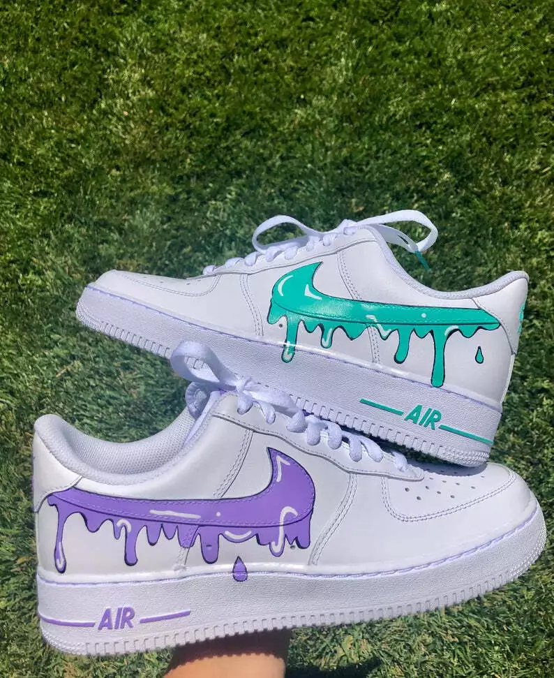 Custom Nike Drip Air Force 1 Ones - Custom AF1 - Custom Painted Shoes  Turquoise /Pink/Gold Any Color (Exclude Shoes)