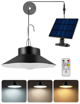 Solar Pendant Light Outdoor Indoor Dusk to Dawn Garden Barn Gazebo Shed Lamp