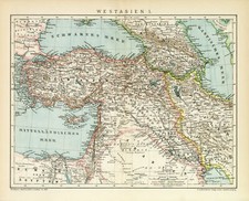 Westasien T&uuml;rkei Arabien historische Landkarte alte Karte Lithographie ca. 1892
