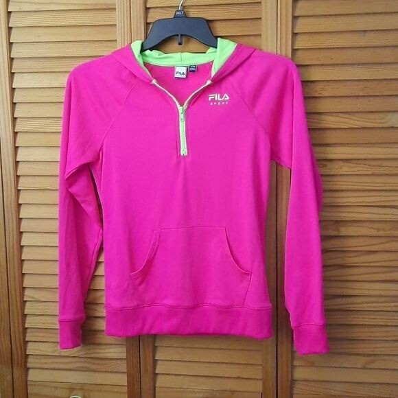Felpa con cappuccio e zip Fila Sport rosa fluo e verde 1 2 taglia XL