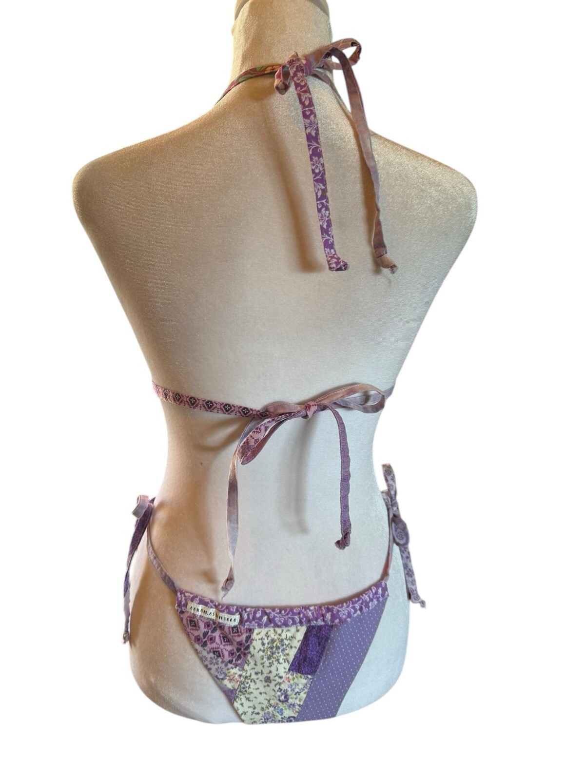Aaron Asunsolo Purple Multi Patchwork String Biki… - image 6