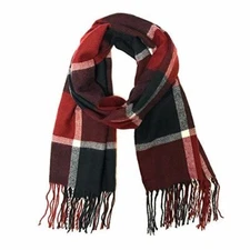 Wrapables Plaid Long Scarf Wrap with Fringe, Navy and Wine