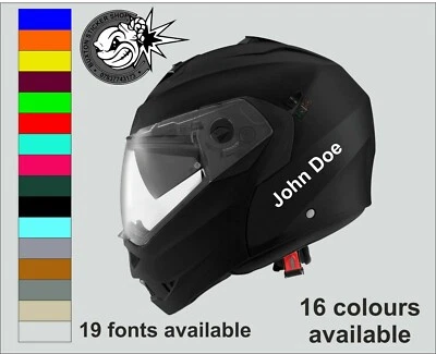 2 Personalised Name Stickers Motorbike Helmet Vinyl Decals Bike Crash Helmet