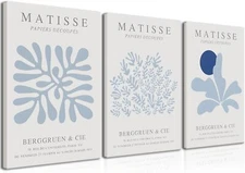 Djmwtb Matisse Canvas Wall Art Blue Abstract Poster Prints Framed Set of 3 Pl...