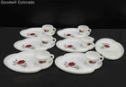Bundle of white Milk Glass with Rose Patterned Plates/Cups