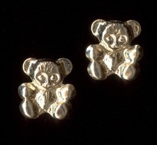 14K 9mm Fine Solid Yellow Gold Teddy Bear Animal Accent Stud Earrings QT