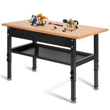 48"Adjustable Workbench with Partition, Rubber Wood Work Bench Heavy-Duty