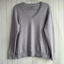 Woolx women size L Francesca sweater v-neck 100% merino wool Lavender gray
