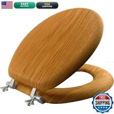 Mayfair Natural Oak Veneer Toilet Seat Round with Chrome Hinges