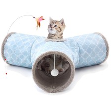 3-Way Collapsible Cat Tunnel - Interactive Fleece-Lined Fun for Indoor Cats