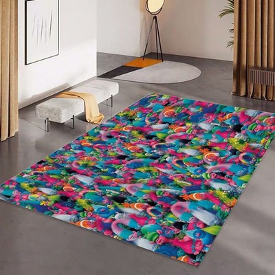 Trolls Cartoon Movies Print Foldable Rectangular Floor Mat Rugs Anti-Skid Carpet