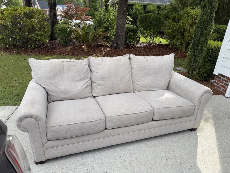 Beige Fabric 3-Seat Sofa, Contemporary, Classic Round Arms, Removable Cushions