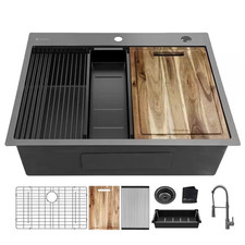 Glacier Bay 27 in Drop-In Single Bowl 18 Gauge Gunmetal Black Kitchen Sink
