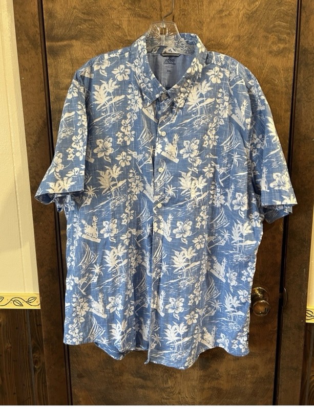 Izod Saltwater Men's Short Sleeve Classic Blue Hawaiian Print Shirt XXL
