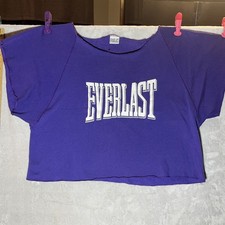 Y2K 90s EVERLAST BOXING WORKOUT FITNESS CUT NECK CROPPED SWEATSHIRT LARGE L PRPL