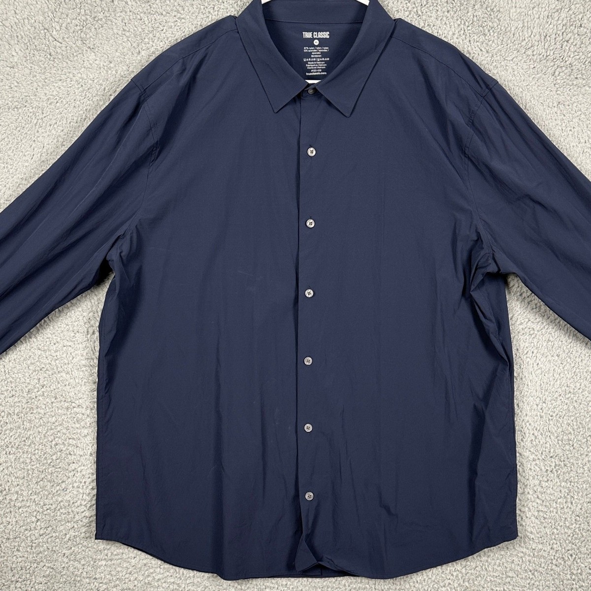 nylon dress shirt True Classic Nylon Shirt Button Up Mens XL Navy Blue Long Sleeve Stretch  Outdoor