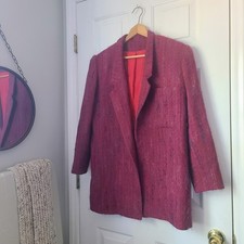 Doncaster Wool Herringbone Tweed Blazer Sz 10 Purple Colorful Office Artsy Boho
