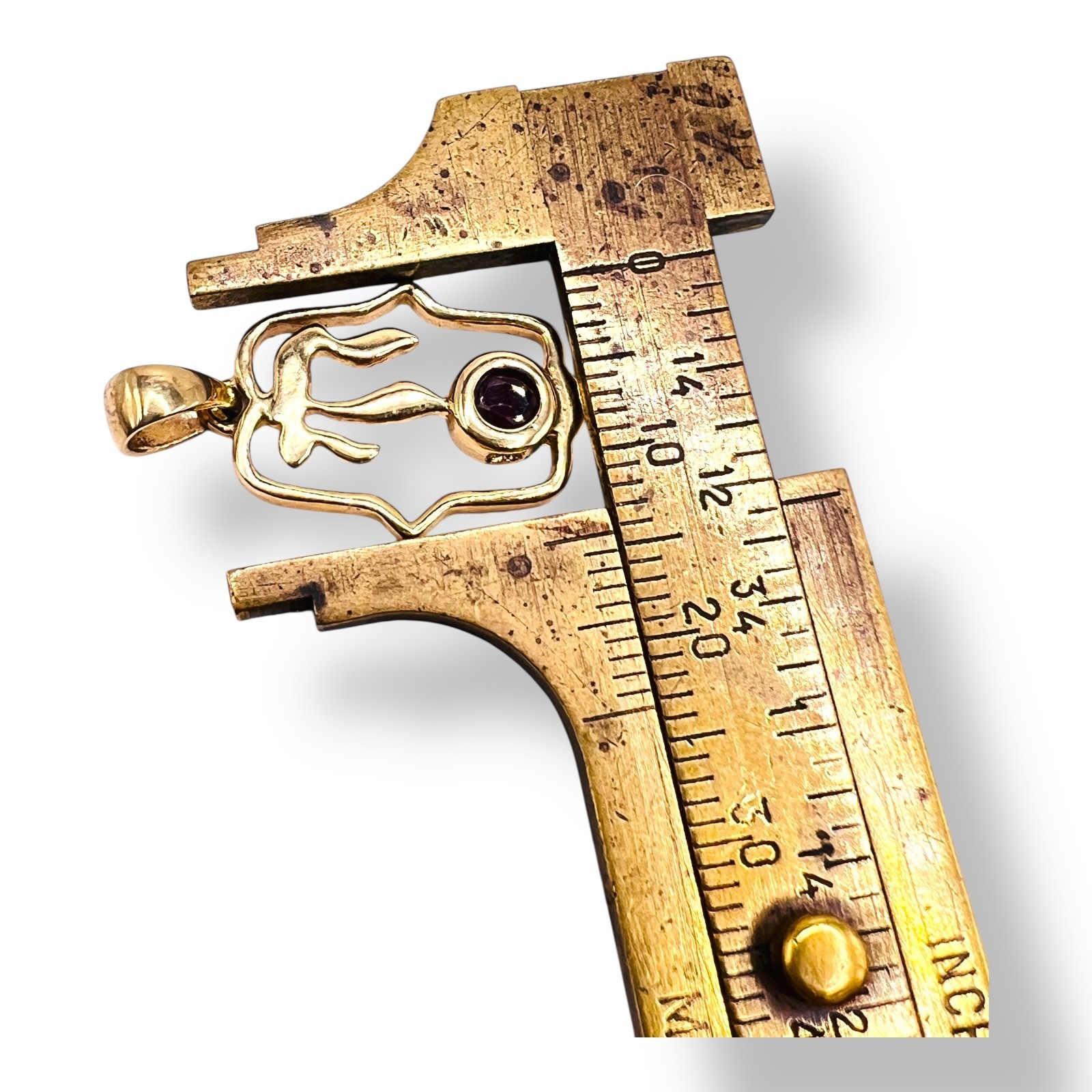 Solid 14k Yellow Gold Ruby Hamsa Chai  Pendant Ch… - image 5