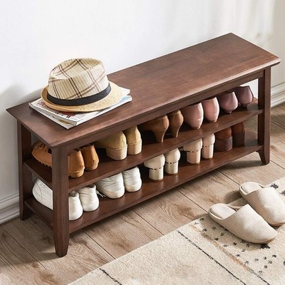 XKZG Storage Bench Wooden Shoe Rack 39.4W x 11.8''D x 16.5''H, Brown 