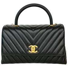 CHANEL Coco Handle 29 A92991 Shoulder Bag Black Calfskin with Strap #OK1118