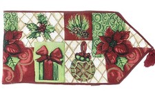 Tache Long Christmas Green Red Decorative Tapestry Holiday Tidings Poinsettia...