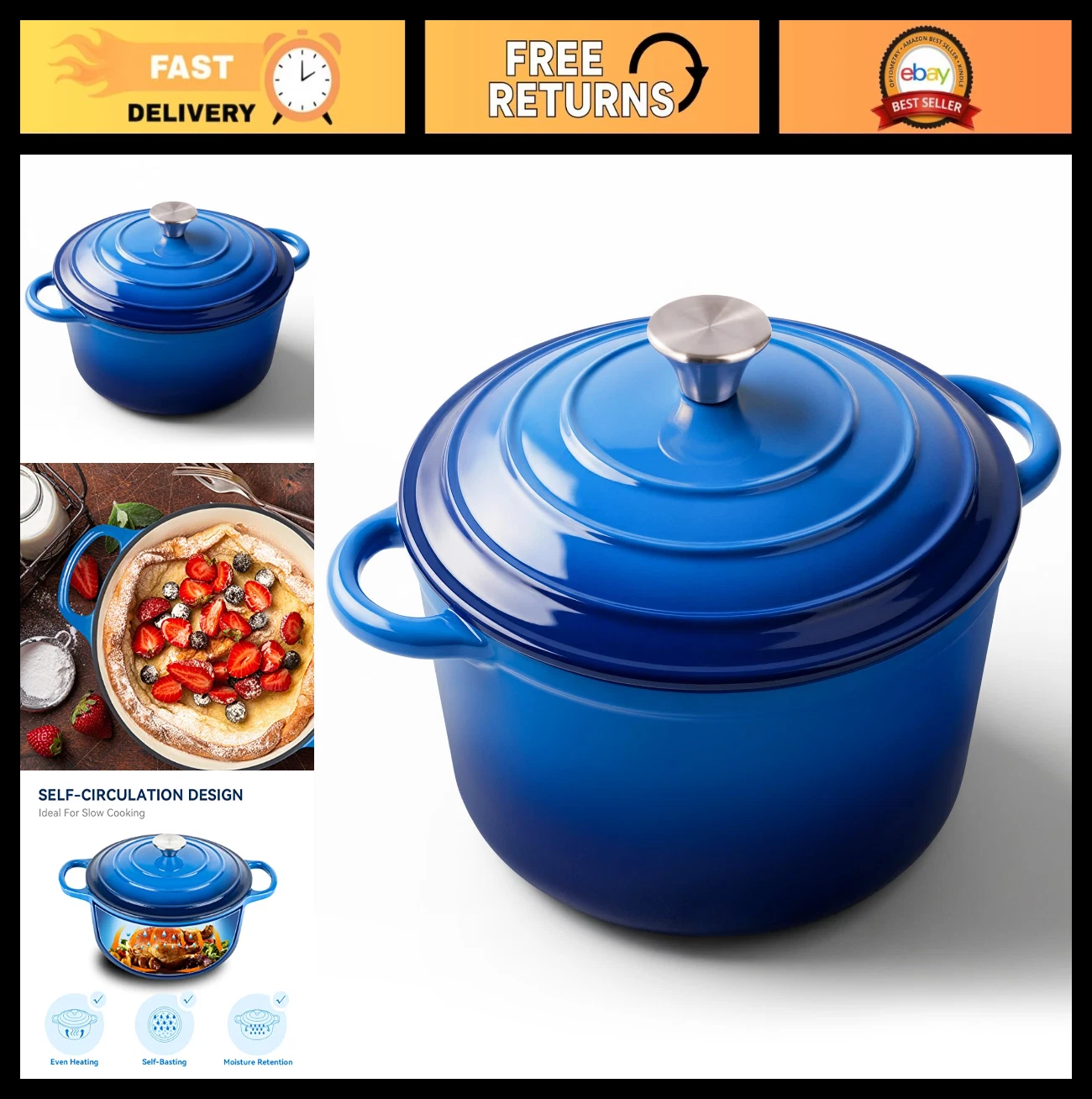 Miereirl 6 Quart Enameled Dutch Oven Pot with Lid, Cast Iron Dutch Oven with