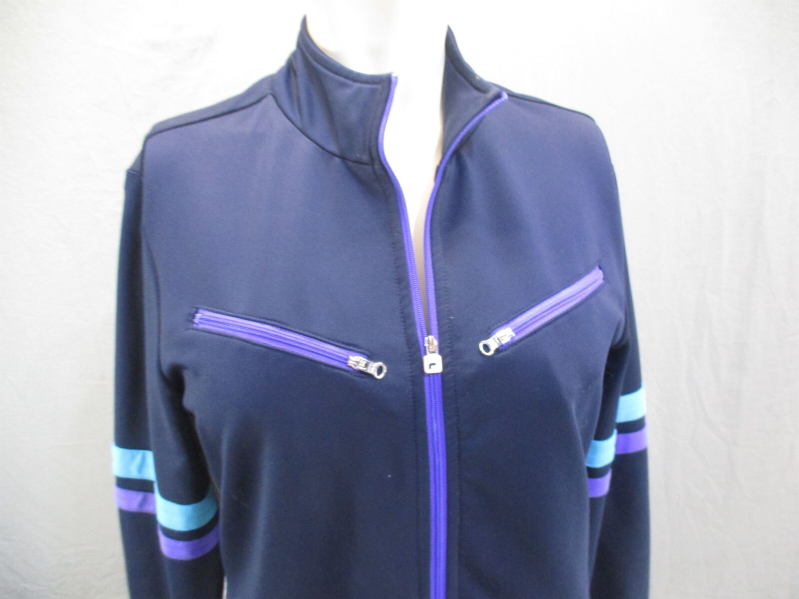 Giacca atletica slim FILA taglia M donna blu con cerniera intera colletto cerniera tasca 097