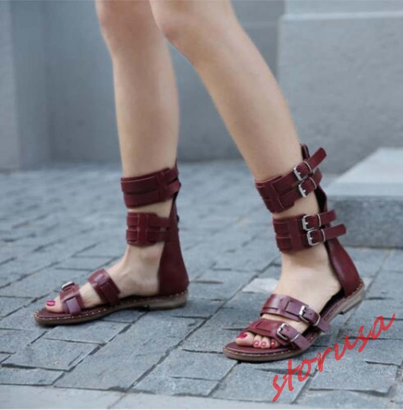 Womens Vintage Buckle Strap Flats Roma Sandals Boots Boots Boots Open Toe Real Leather shoes ff7633 Womens Vintage Buckle Strap Flats Roma Sandals Boots Boots Boots Open Toe Real Leather shoes ff7633