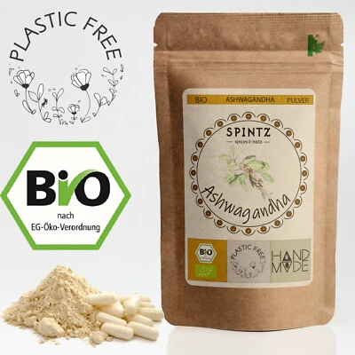 SPINTZ - SPICES & NUTZ Bio Ashwagandha Kapseln 600mg pro Kapsel - 160 Stück Schafbeere Pulver - vegan
