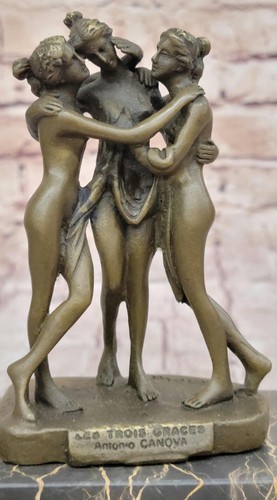 3 Graces Greek Mythology Real Bronze Statue Sculpture on Natural Marble Base Art - Picture 6 of 10