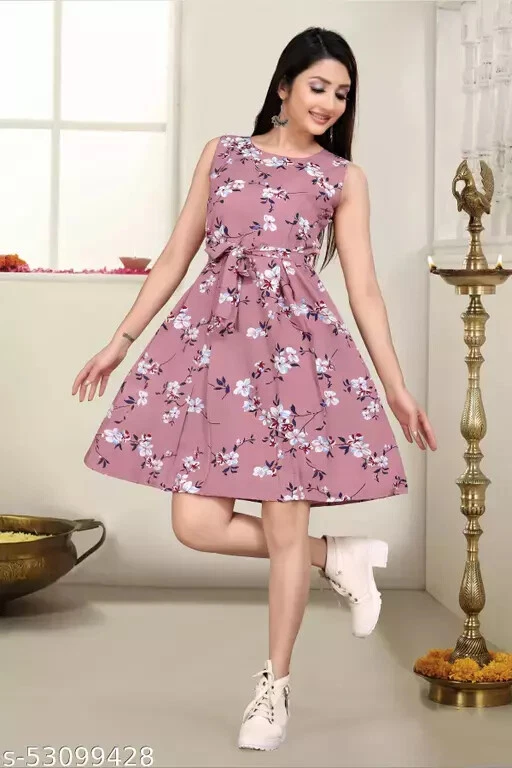 Indian Traditional Women Fit And Flare One piece Frock Multi color