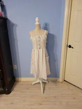 Kit & Sky Size Medium Womens Dress Multicolored Striped Sleeveless Pockets 