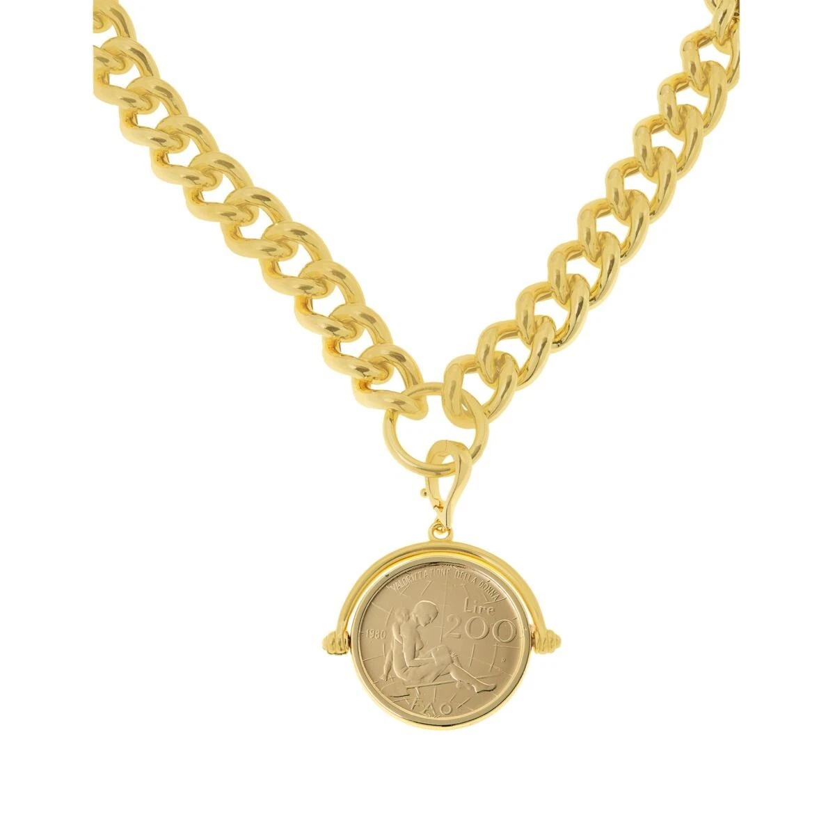 Bellezza 18" Bronze Lira Coin Flip Pendant with Curb-Link Necklace Gold-Tone - product detail image 5