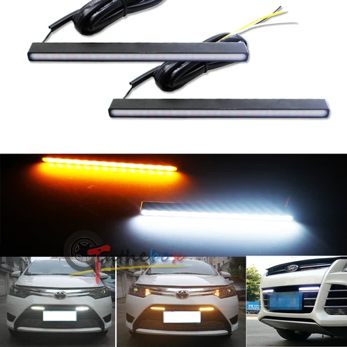 2 Ultra Slim Switchback White/Amber LED DRL Daytime Running Lights Fog Lamps Kit