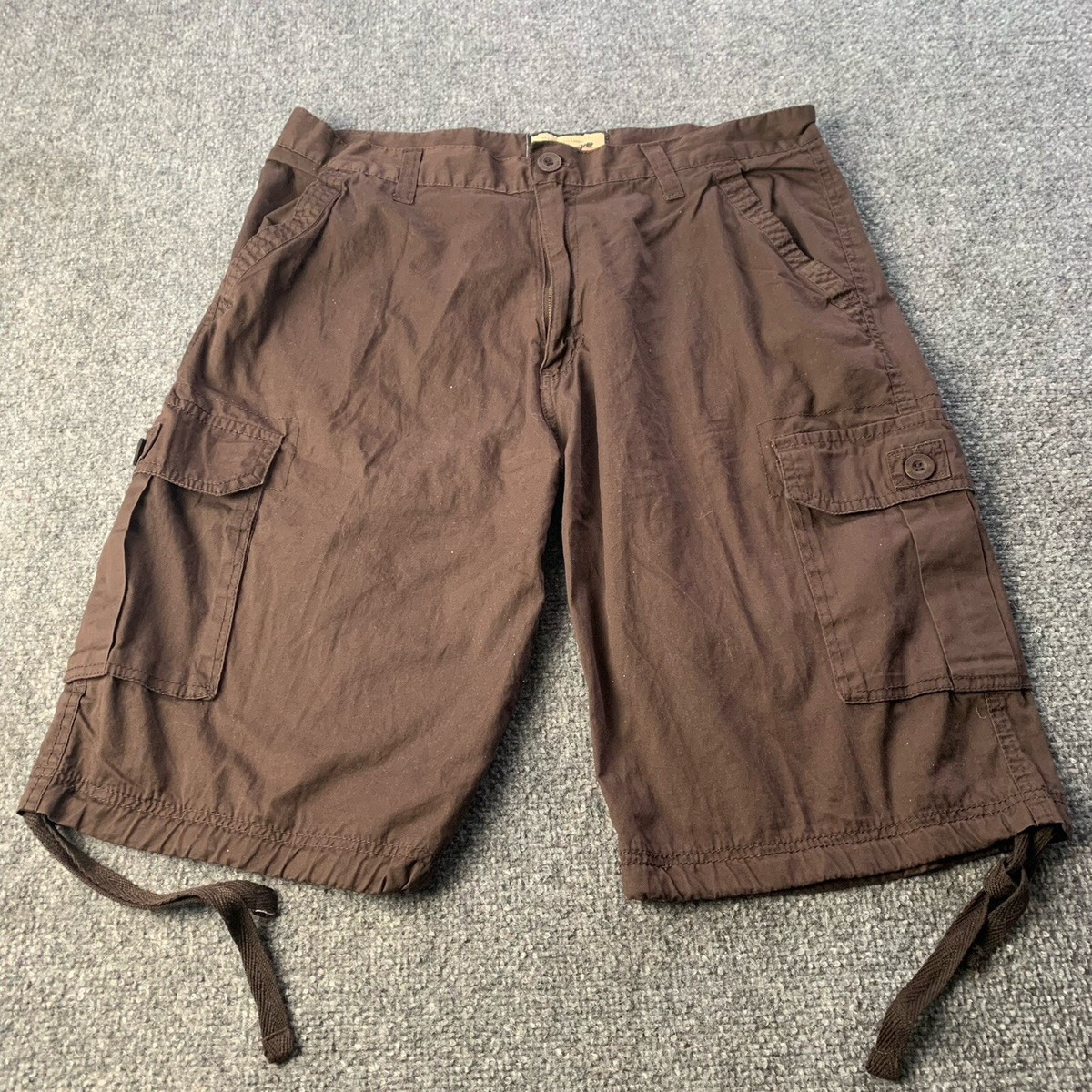 Ablanche Cargo Shorts Mens 38 Brown Y2K Baggy Fit Pockets 100% Cotton 12