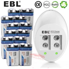 EBL 600mAh 6F22 9V Li-ion Rechargeable Batteries / 9V Li-ion Battery Charger Lot