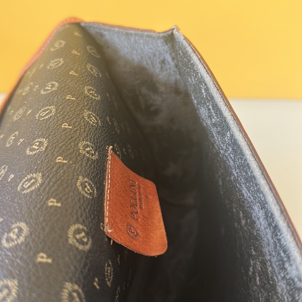 Pollini Logo Vintage Black Brown Monogrammed Leather Pollini Logo Vintage Black Brown Monogrammed Leather