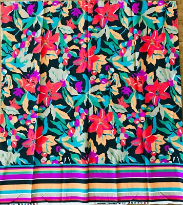 Bright Floral Fabric with Striped Border California Expressions 1981 46'' x 84''