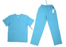 Lite Medical Unisex Turquoise V-Neck Straight Leg Top Bottom Scrub Set XS