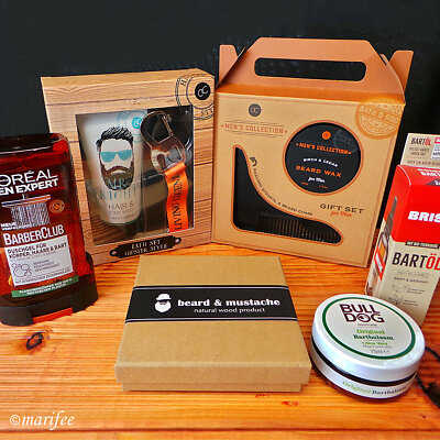 Bartpflege-Set , Bartkamm, Bartwachs, Bartöl, Bart-Shampoo, Geschenkset