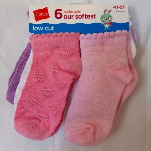 Hanes Girls Toddler Low Cut Premium Comfort EZ Sort 6 pack 4T-5T - 第 1/4 張圖片