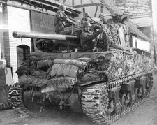 WWII B&W Photo M4 Sherman Tank Sandbagged and Camouflauged GREAT PIC! WW2 / 3027