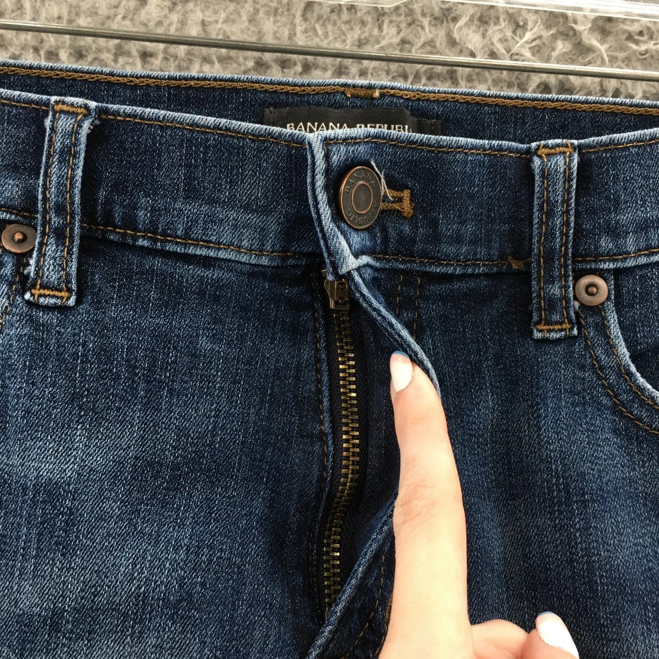 Pantalones Cortos Banana Republic Mamá Mujer 0 (real 30x6.5) Azul Denim Tiro Medio Cremallera Mosca Foto 3 de 4