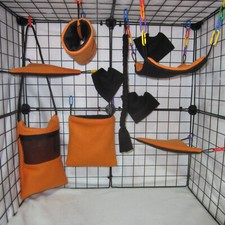10-Piece Neon Orange Fleece Cage Set for Sugar Gliders| With Bonding Pouch