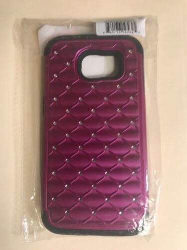 Étui pour téléphone Samsung Galaxy S6 peau noire - Housse de protection diamant sur violet - Photo 1 sur 2