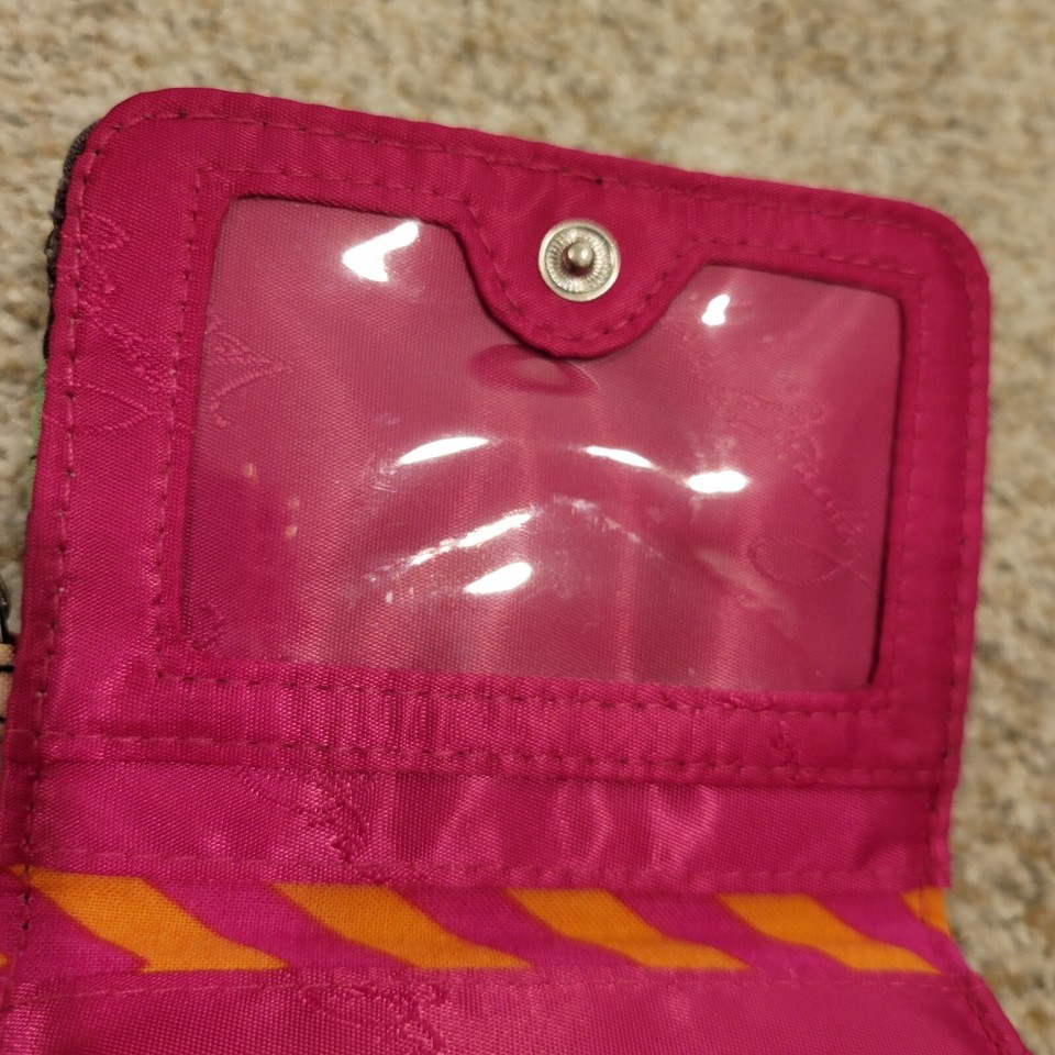 VERA BRADLEY ZIGGY ZINNIA Double ID Card Case Wallet w/Keychain Pink