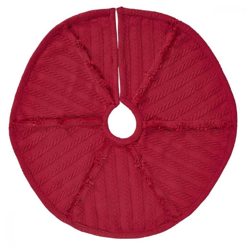 Classic Christmas Red 21" Mini TREE SKIRT Reverse Seam With Cable Weave