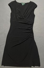 Lauren Ralph Lauren Sleeveless Black V Neck Jersey Faux Wrap Dress Size 10